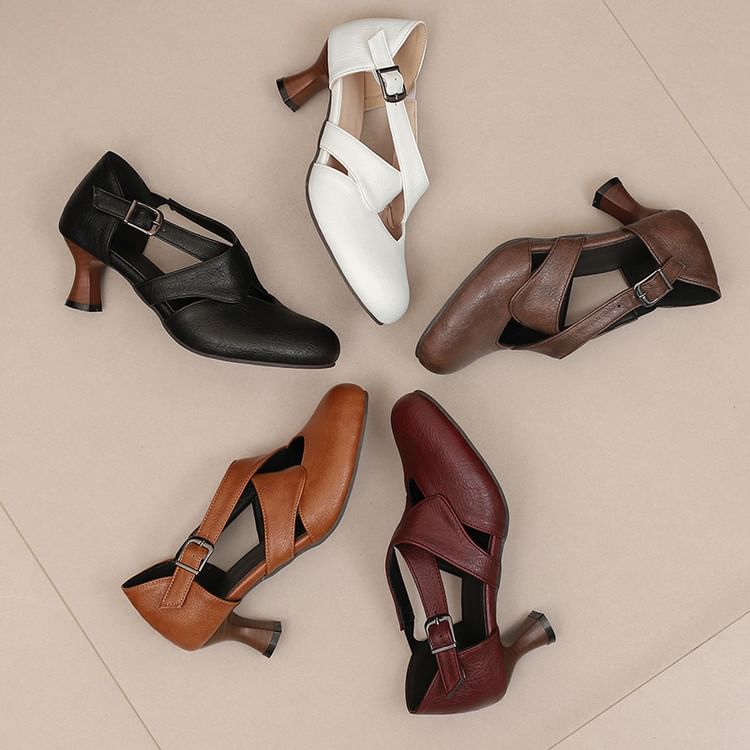 Faux Leather Low Heel D'Orsay Mary Jane Pumps