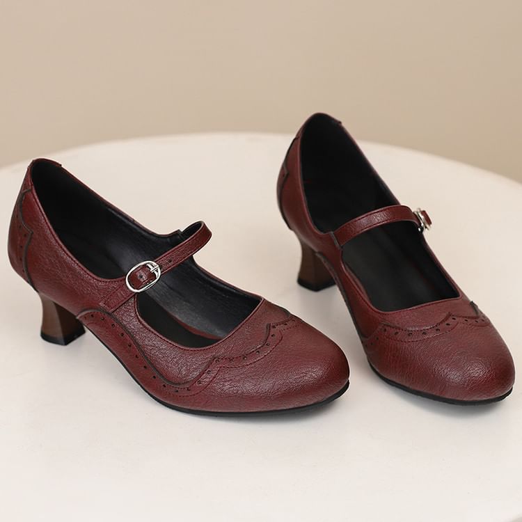 Faux Leather Low Heel Mary Jane Pumps