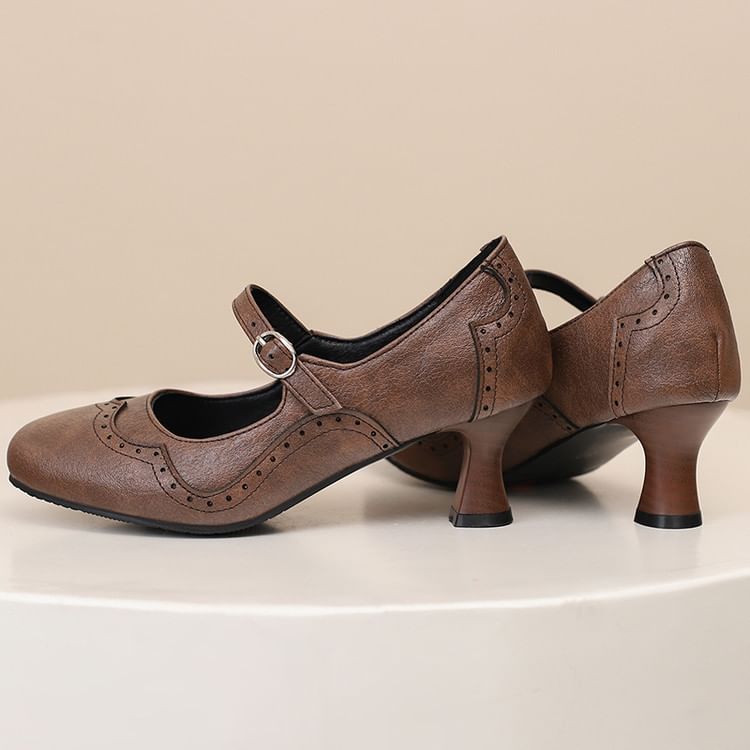 Faux Leather Low Heel Mary Jane Pumps