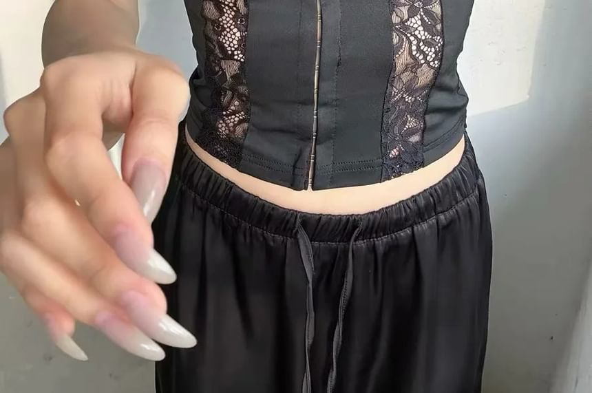 Lace-Trimmed Corset-Style Cropped Slim Camisole
