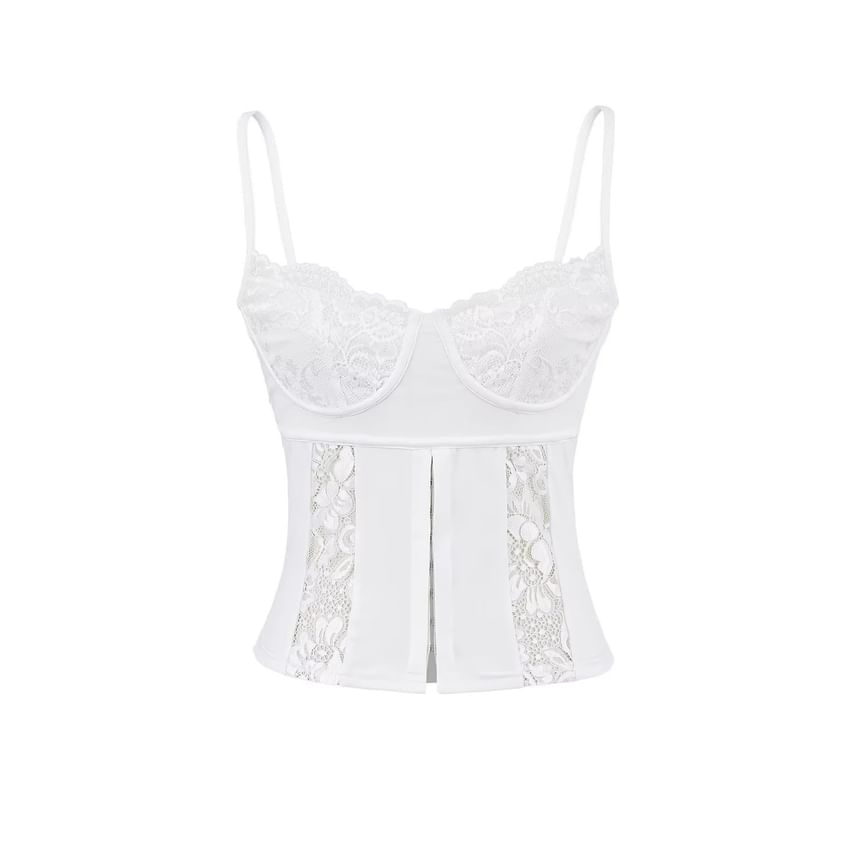 Lace-Trimmed Corset-Style Cropped Slim Camisole