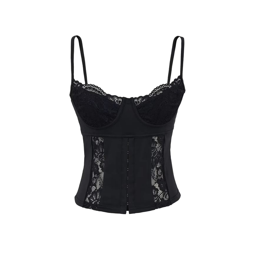 Lace-Trimmed Corset-Style Cropped Slim Camisole
