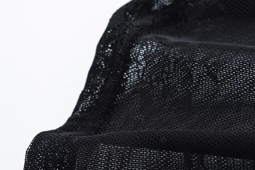 Mesh Lace-Trimmed Slim Cropped Camisole Top