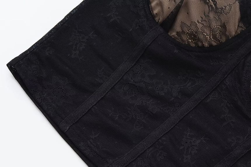 Mesh Lace-Trimmed Slim Cropped Camisole Top