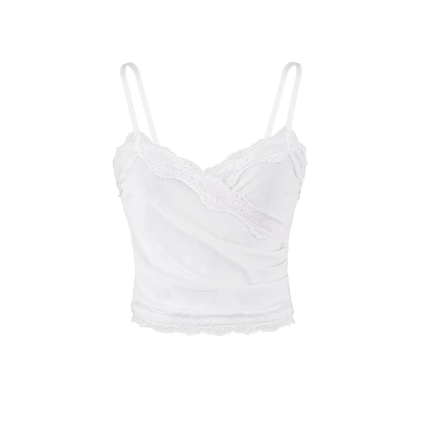Velvet V-Neck Lace-Trimmed Slim Fit Camisole