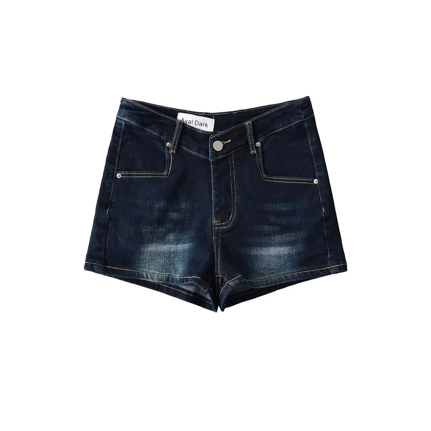 Low Waist Washed Mini Denim Shorts