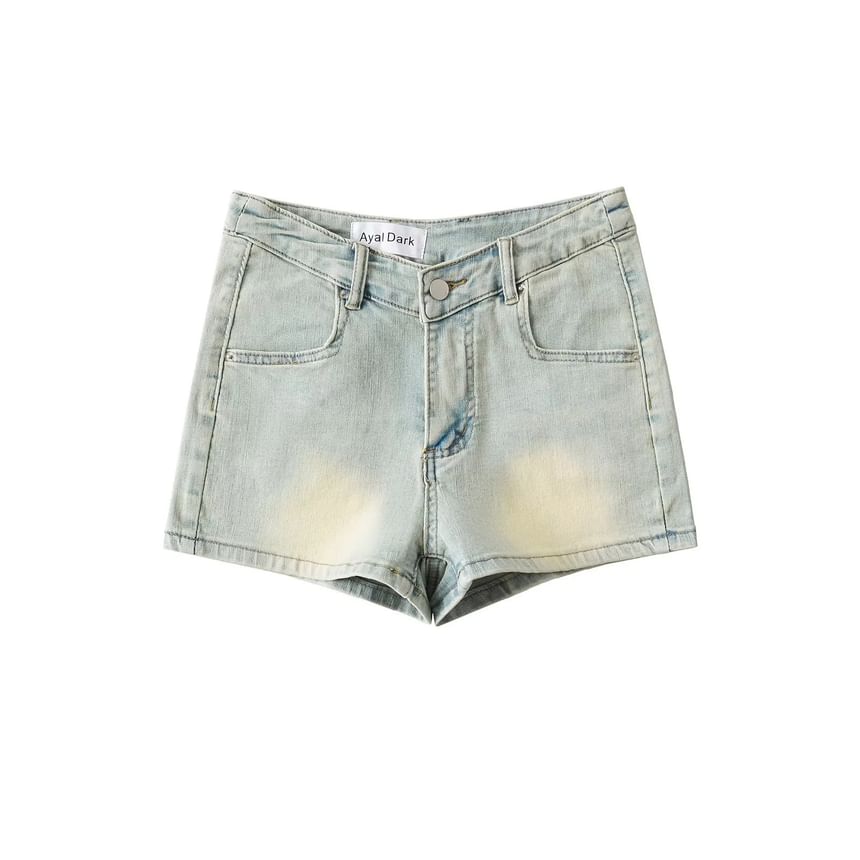 Low Waist Washed Mini Denim Shorts