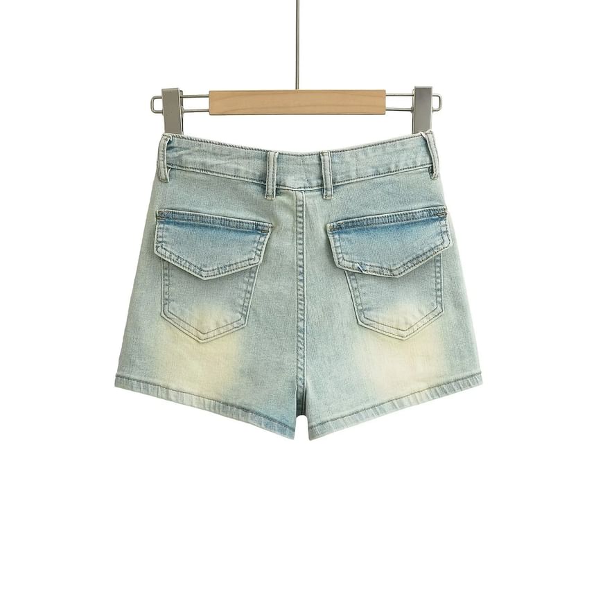 Low Waist Washed Mini Denim Shorts