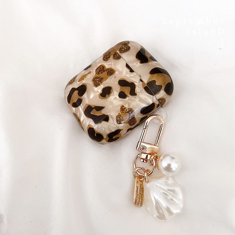 Leopard Print AirPods / Pro Earphone Case Skin / Shell Charm / Faux Pearl Charm / Set
