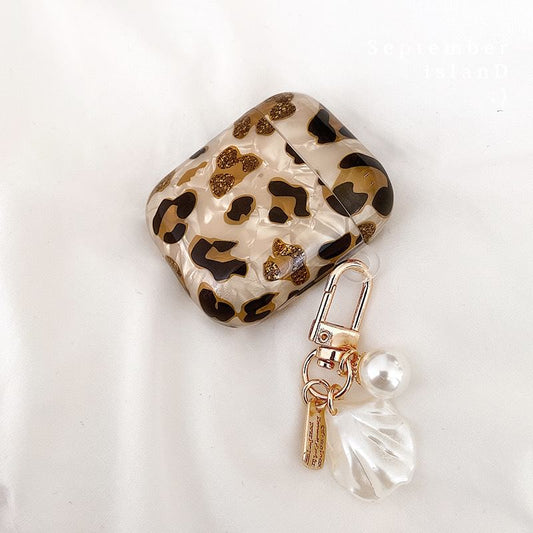 Leopard Print AirPods / Pro Earphone Case Skin / Shell Charm / Faux Pearl Charm / Set
