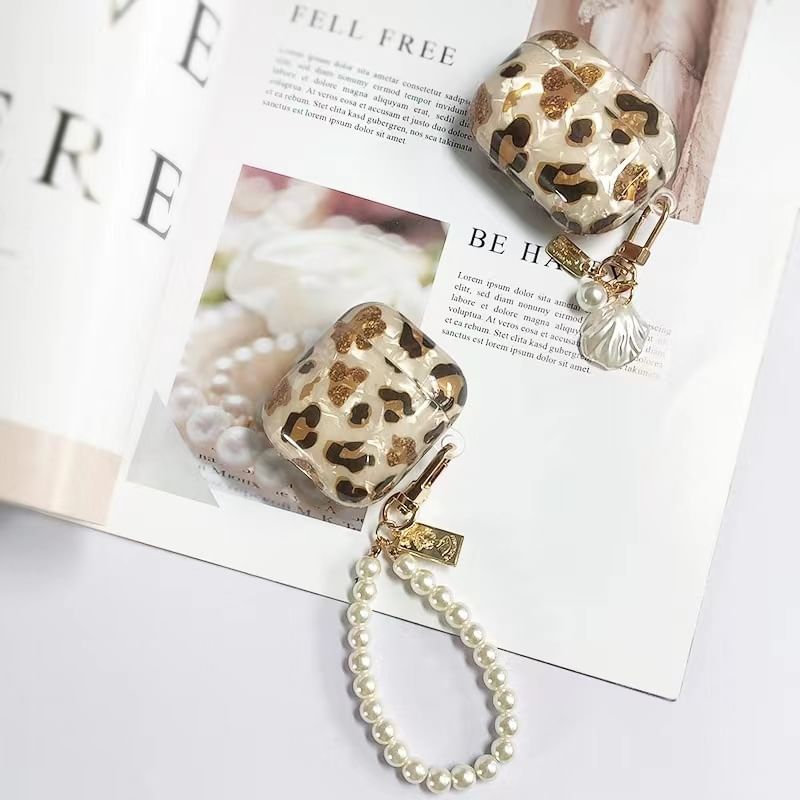 Leopard Print AirPods / Pro Earphone Case Skin / Shell Charm / Faux Pearl Charm / Set
