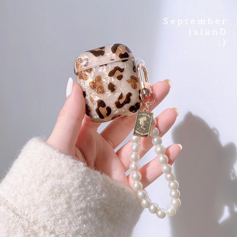 Leopard Print AirPods / Pro Earphone Case Skin / Shell Charm / Faux Pearl Charm / Set