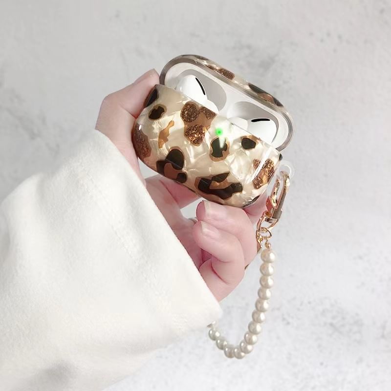 Leopard Print AirPods / Pro Earphone Case Skin / Shell Charm / Faux Pearl Charm / Set