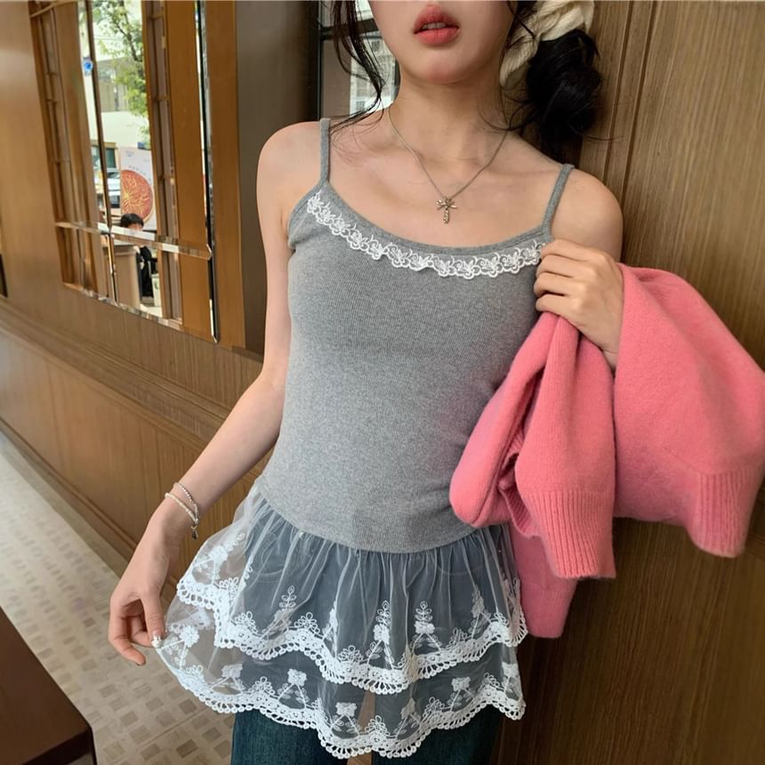Slim-Fit Lace-Panel Cami Top
