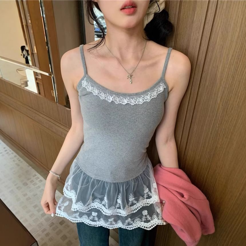 Slim-Fit Lace-Panel Cami Top