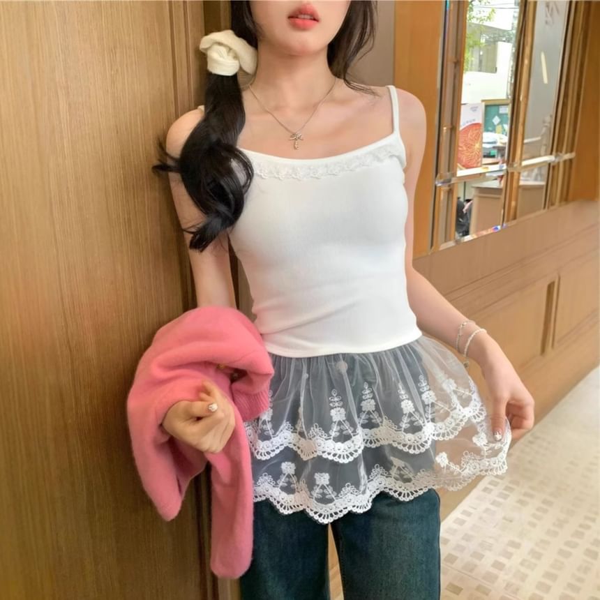 Slim-Fit Lace-Panel Cami Top