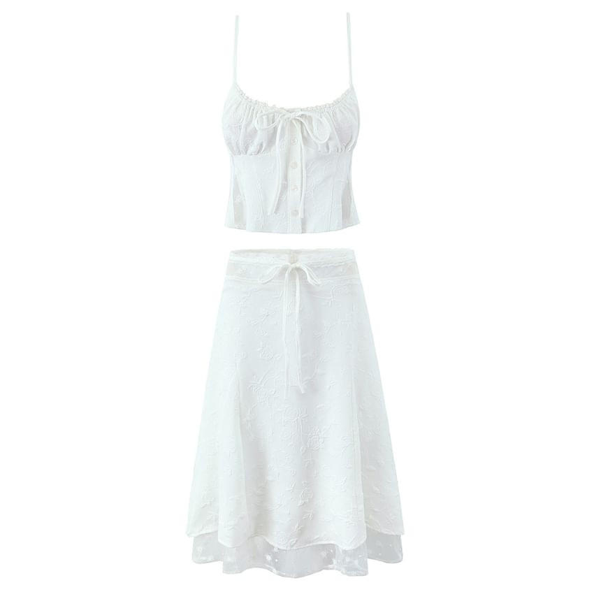 Shirred Lace Cami Crop Top with Midi Pencil Skirt Set