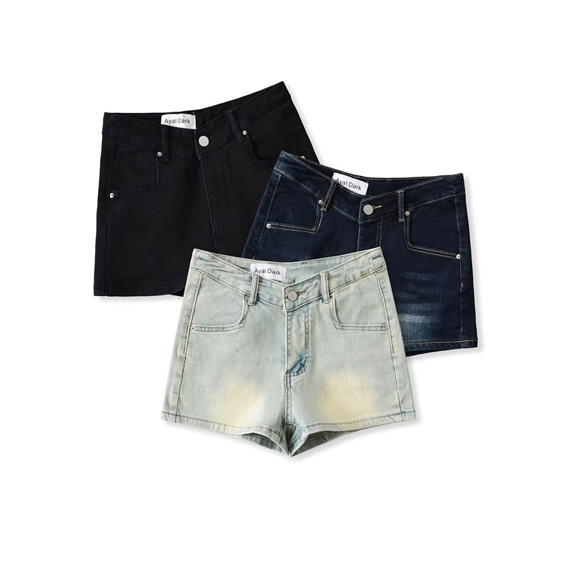 Low Rise Washed Denim Hot Pants