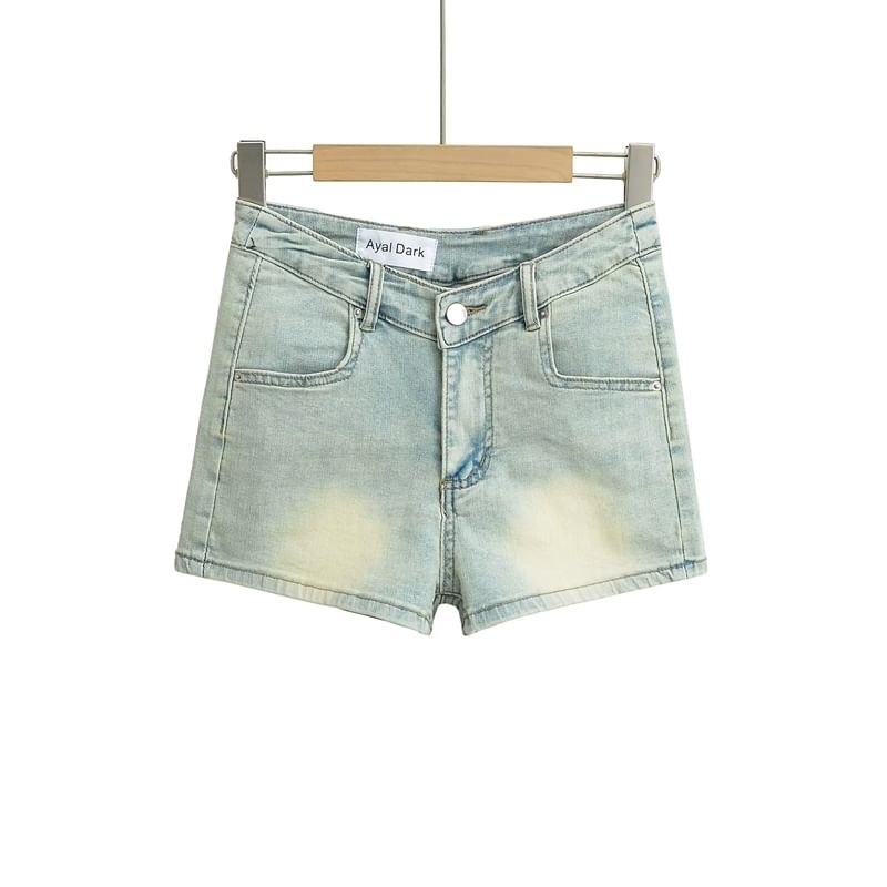 Low Rise Washed Denim Hot Pants