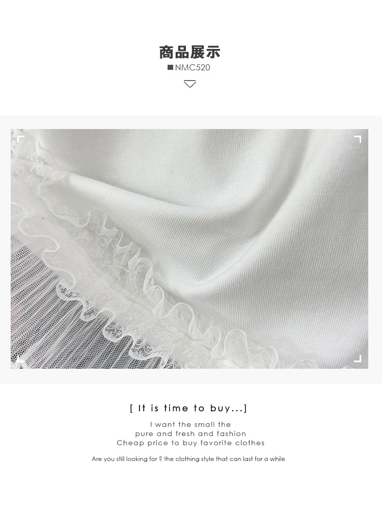 Ruffled Lace Trim Long-Sleeved Tee