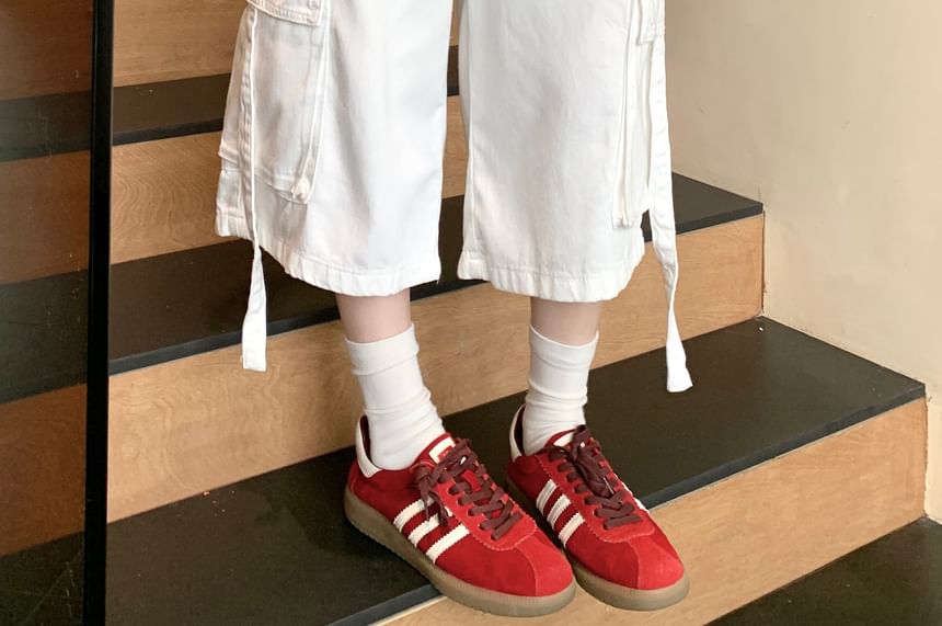 Mid Rise Washed Capri Wide Leg Cargo Jorts