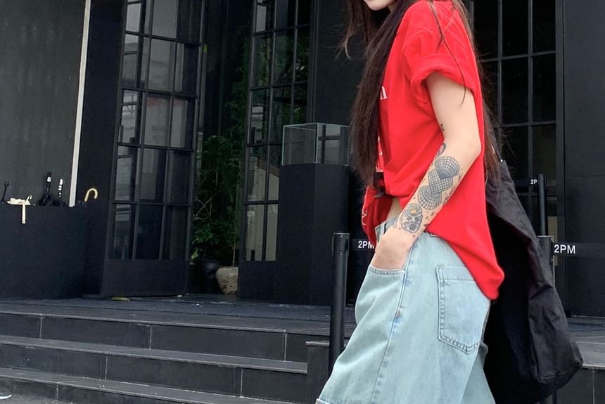 Mid Rise Washed Capri Wide Leg Cargo Jorts
