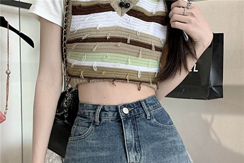 High Waist Washed Denim Skort