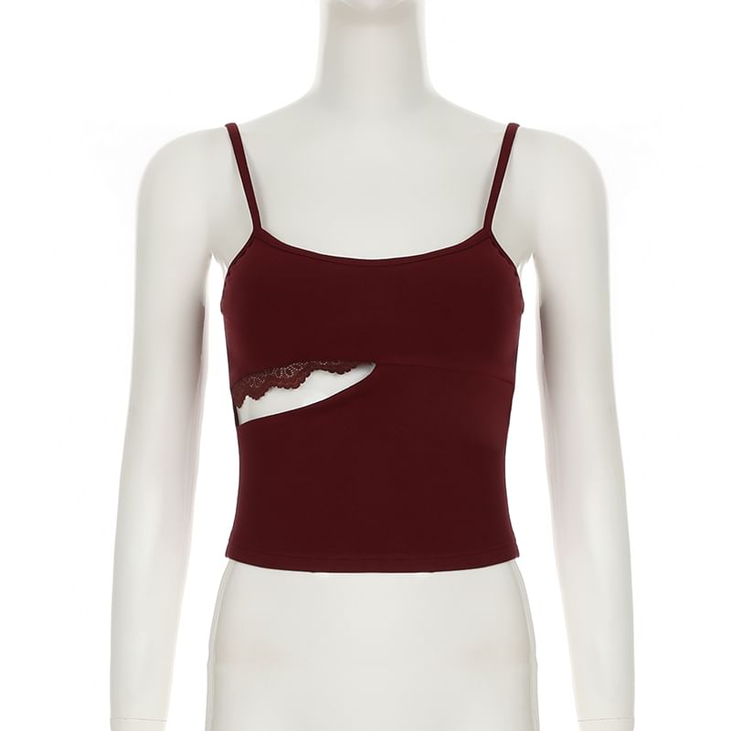Cutout Lace-Panel Scoop Neck Cropped Camisole