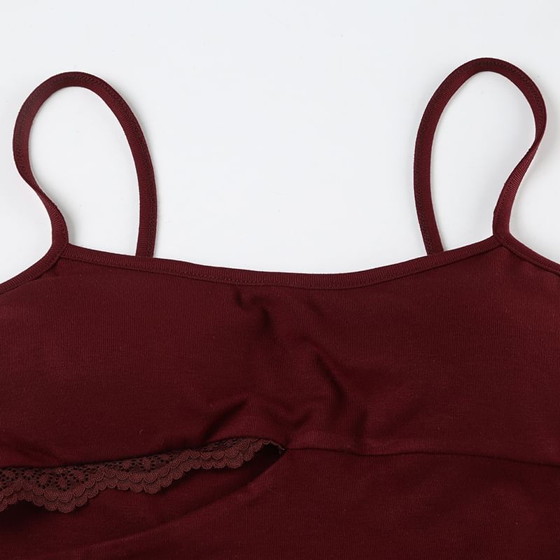Cutout Lace-Panel Scoop Neck Cropped Camisole