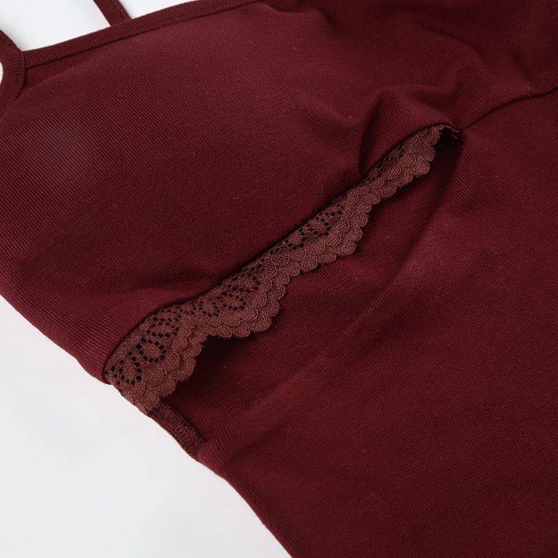 Cutout Lace-Panel Scoop Neck Cropped Camisole