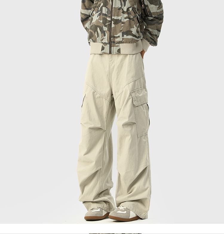Mid Waist Plain Ruched Straight Leg Cargo Pants