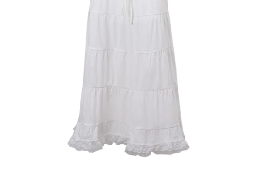 Lace-Up Trim Cami and Drawstring Waist Tiered Maxi Skirt