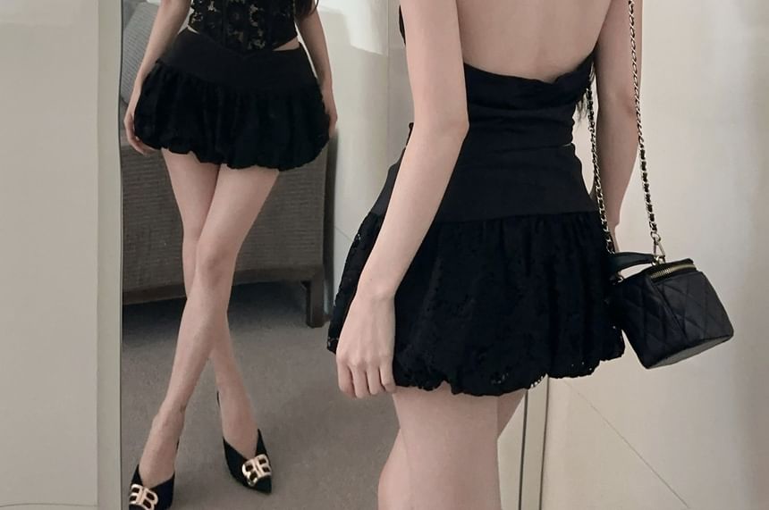 Halter Lace Bustier Top & Mini A-Line Skirt