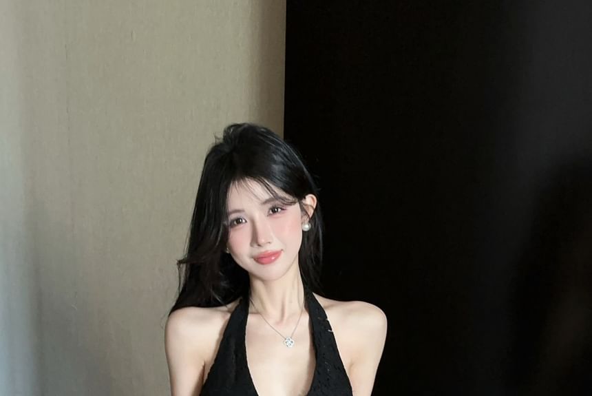 Halter Lace Bustier Top & Mini A-Line Skirt