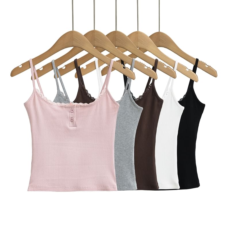 Lace-Trimmed Knit Camisole Crop Top
