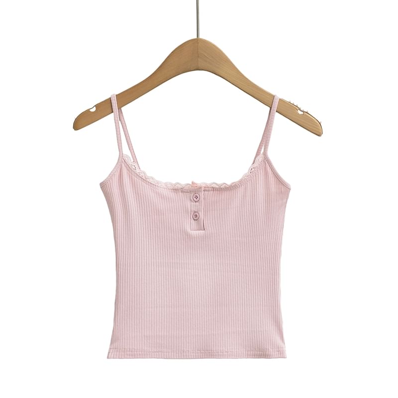 Lace-Trimmed Knit Camisole Crop Top