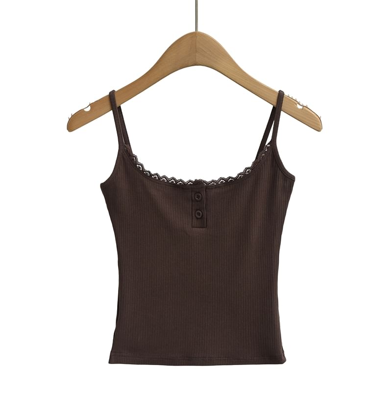 Lace-Trimmed Knit Camisole Crop Top