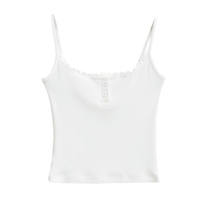Lace-Trimmed Knit Camisole Crop Top