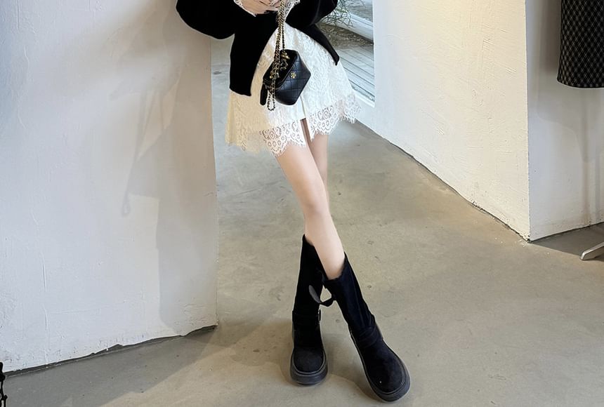 Button-Up Lace Blouse with Slit Cardigan