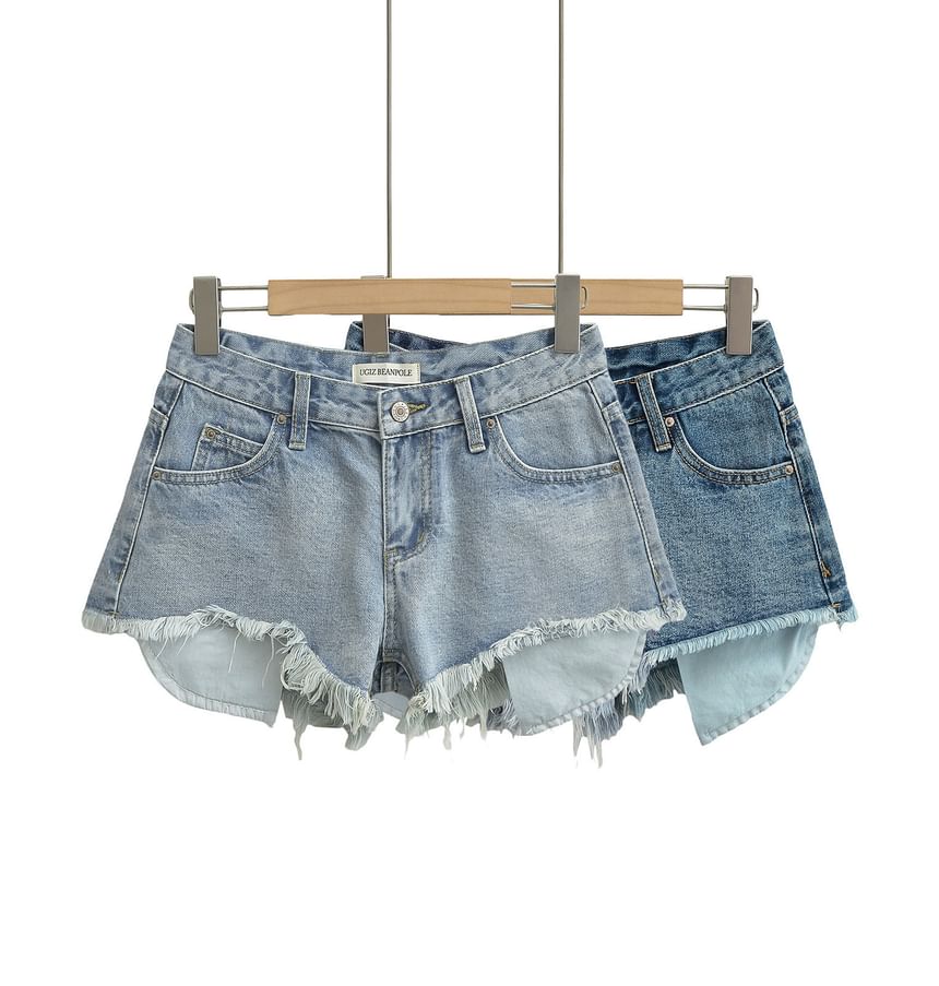 High Waist Distressed Tassel Trim Denim Shorts