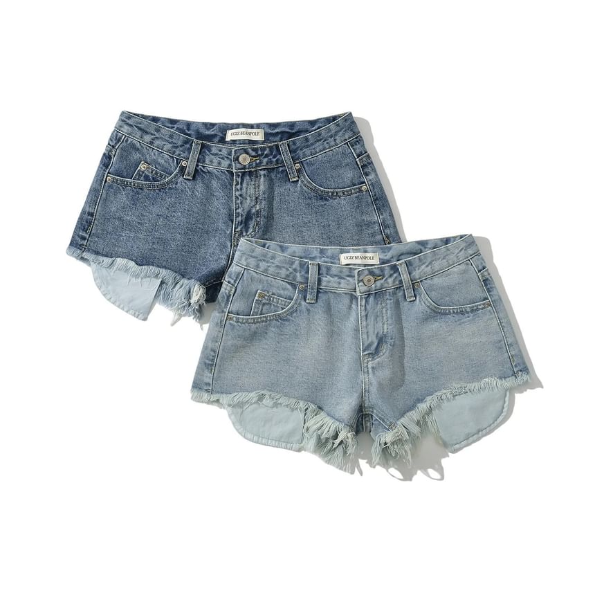 High Waist Distressed Tassel Trim Denim Shorts