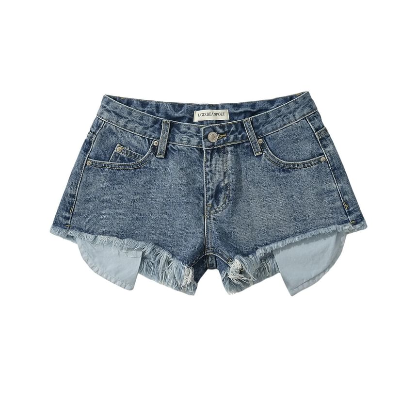 High Waist Distressed Tassel Trim Denim Shorts