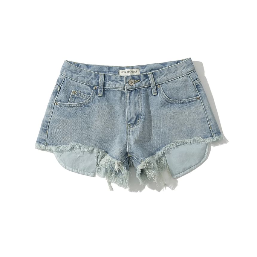 High Waist Distressed Tassel Trim Denim Shorts