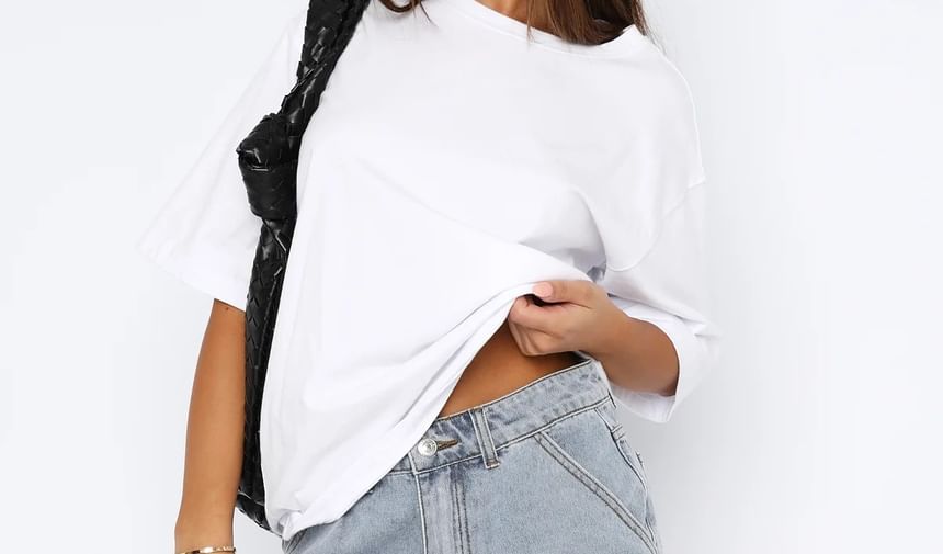 High Waist Washed Straight-Fit Denim Shorts