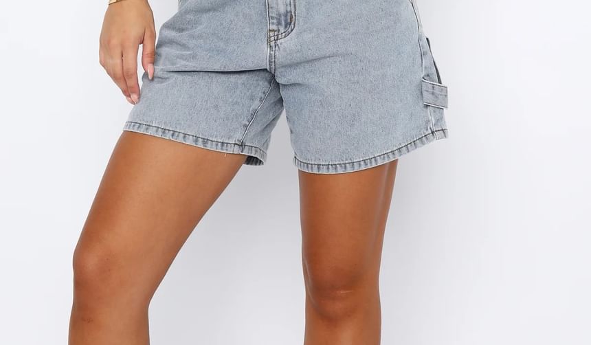 High Waist Washed Straight-Fit Denim Shorts