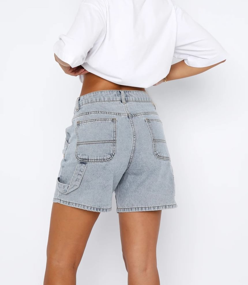 High Waist Washed Straight-Fit Denim Shorts