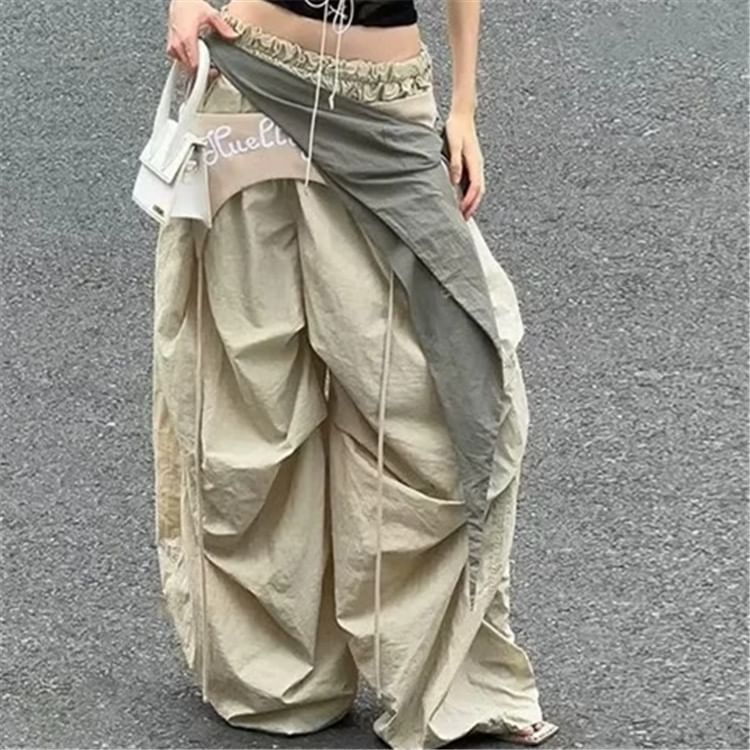 Elastic Waist Asymmetrical Baggy Cargo Pants