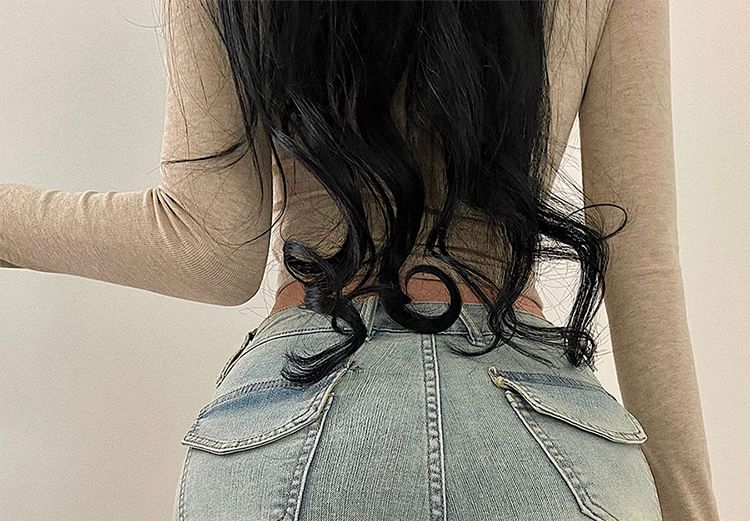 Mid Rise Washed Denim Hot Pants