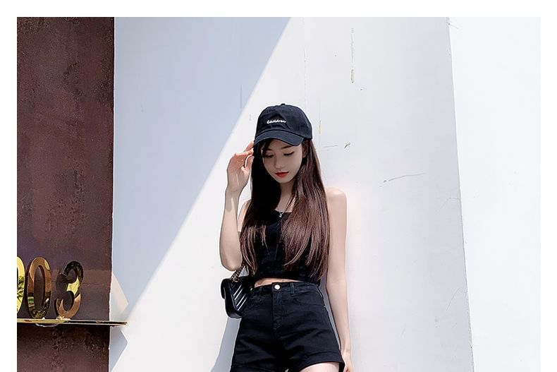 High Waist Washed Denim Wide Leg Shorts