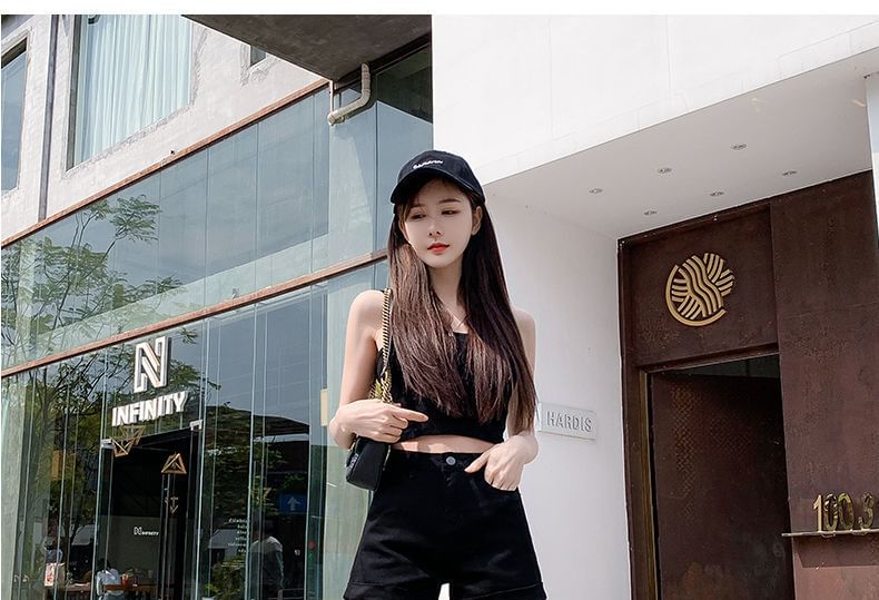 High Waist Washed Denim Wide Leg Shorts